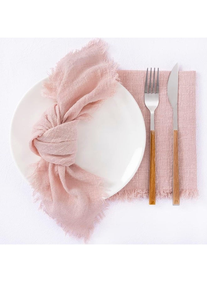 ChicAbode مناديل القماش اليدوية المصنوعة ، مناديل القماش مع مجموعة هامشية من 6 ، مناديل الكتان من القطن الوردي ، مناديل هامشية ريفية مربعة يدوية متعددة الاستخدامات للعشاء والزفاف والحفلات 18 "x18" - Image 5